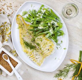 Kabeljau mit Bohnen und Senfsoße