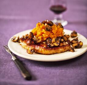 Minutensteaks und Süßkartoffelpüree