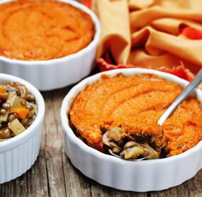 Shepherds Pie mit Süßkartoffeln, Linsen und Pilzen