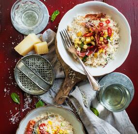 Mangoldrisotto mit Zucchini und Pancetta
