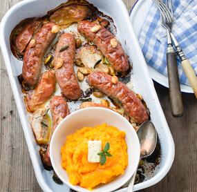 Bratwurst mit Kürbispüree