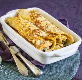 Ofenpfannkuchen mit Spinat und Gorgonzola