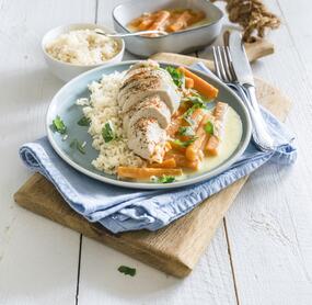 Hähnchen mit Blumenkohl-Karotten-Gemüse