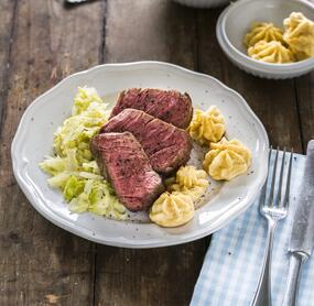 Sous-vide-Rinderfilet mit Herzoginkartoffeln