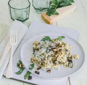 Graupenrisotto mit Auberginen