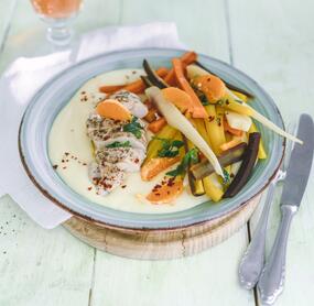 Zarte Hähnchenbrust mit Rübengemüse