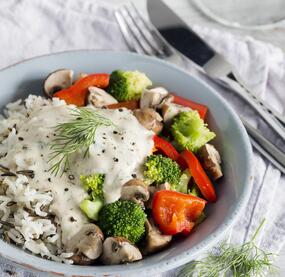 Wildreis mit Forellen-Frischkäse-Soße
