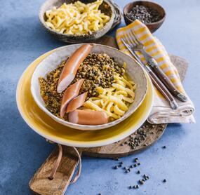 Linsen-Spätzle-Eintopf mit Wurst