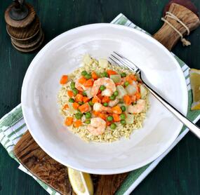Krabbenragout mit Reis und Gemüse