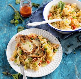 Kalbsschnitzel mit Blumenkohl-Tomaten-Couscous