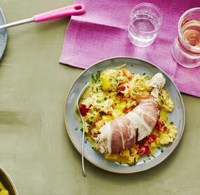 Speck-Keulen mit Rahmsauerkraut