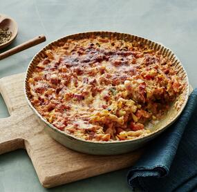 Würziger Nudel-Gemüse-Auflauf mit Kochschinken