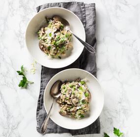 Champignon-„Rispotto“ mit Erbsen und Ricotta
