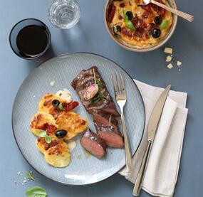 Lammrücken sous vide mit mediterranem Kartoffelgratin