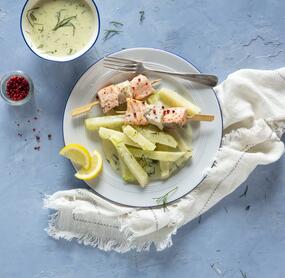 Surf-and-Turf-Spieße mit Rahmkohlrabi