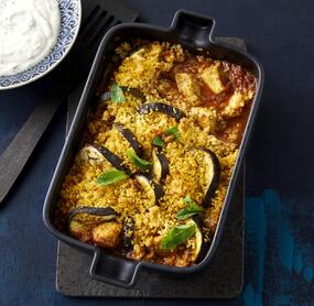 Süß-scharfer Hähnchen-Bulgur-Auflauf