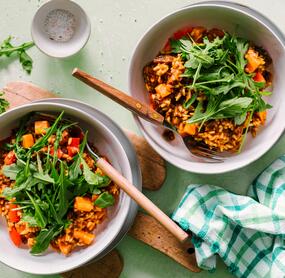 Süßkartoffelrisotto mit Rucola