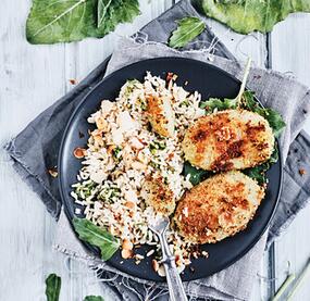 Kohlrabischnitzel mit Reissalat