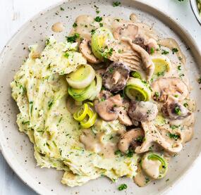 Pilzragout mit Lauch und Kartoffelpüree