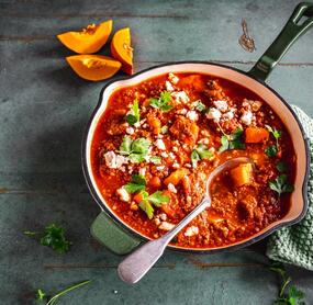 Kürbis-Hackfleisch-„Pfanne" mit Feta