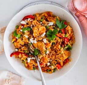 Reispfanne Djuvec Art mit Geschnetzeltem