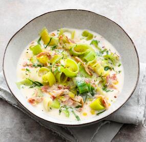 Käse-Lauchsuppe mit Pancetta