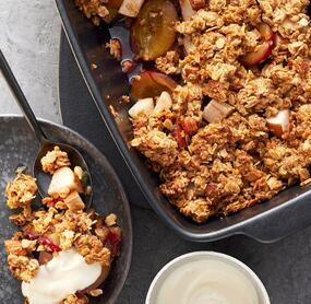 Zwetschgen-Birnen-Hafercrumble