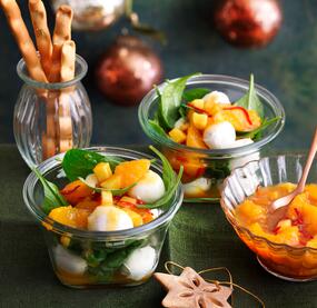 Caprese mit Mandarinenkompott