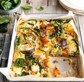 Einfache Kürbis-Spinat- Quiche mit Feta