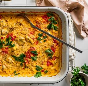 Ofen-Hähnchenwürfel mit Currycreme