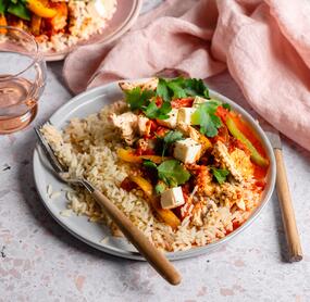 Griechisches Putengyros mit Paprika, Feta, Reis
