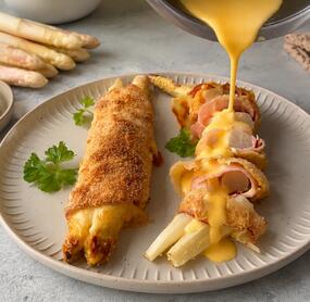 Spargel Cordon Bleu mit Sauce Hollandaise aus dem Airfryer